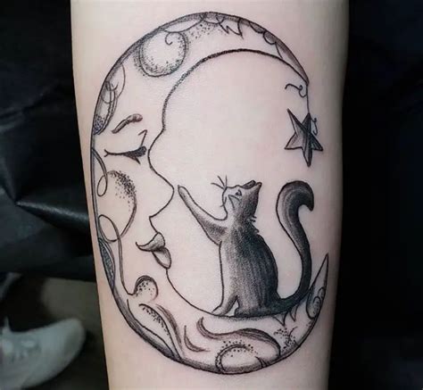 cat moon tattoo|black cat and moon tattoos.